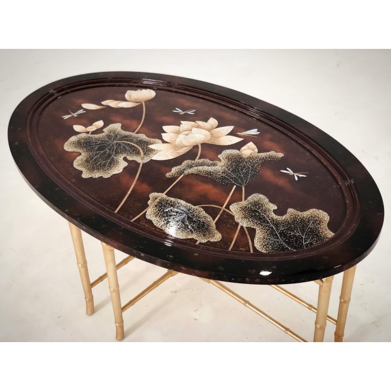 Bàn sofa sơn mài chạm tre