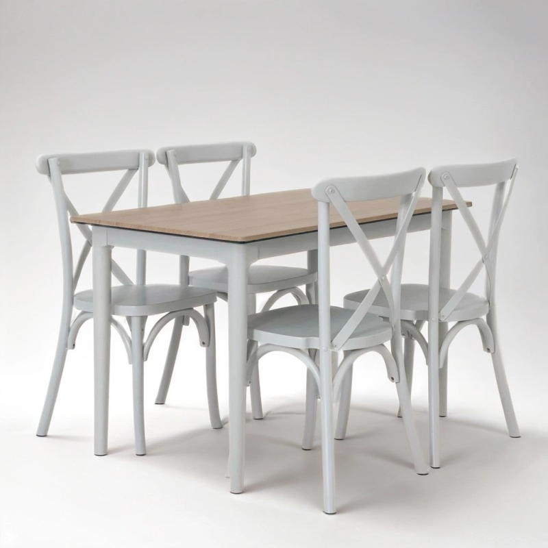 Bộ bàn ăn Cross - 4 ghế - Trắng xám 