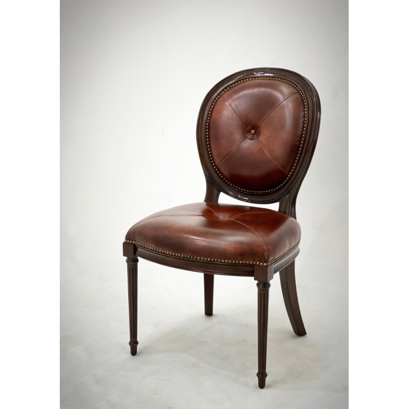 French Country Louis XVI Oval Back Leather Dining Chair