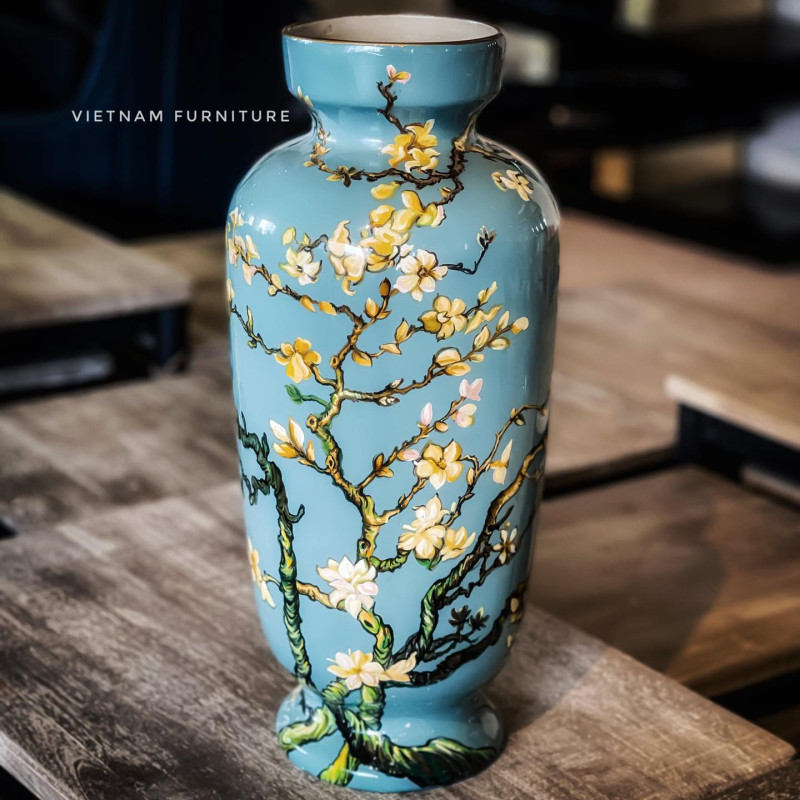 Bình Gốm Sơn Mài Xanh