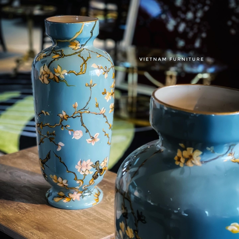 Bình Gốm Sơn Mài Xanh