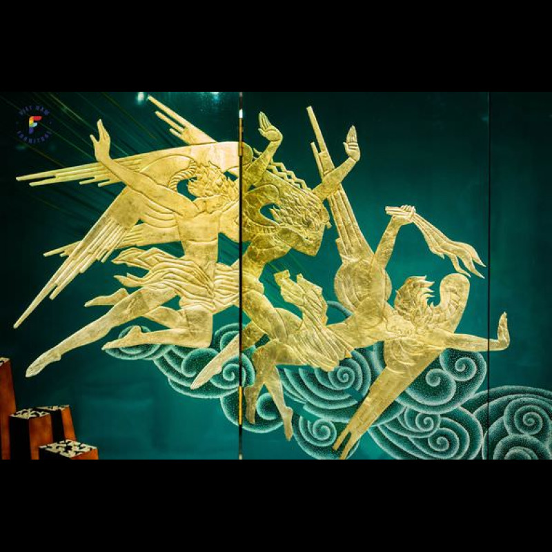 Bộ 2 bức bình phong sơn mài cẩn trứng 