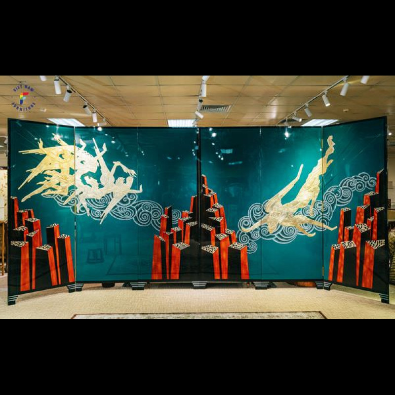 Bộ 2 bức bình phong sơn mài cẩn trứng 