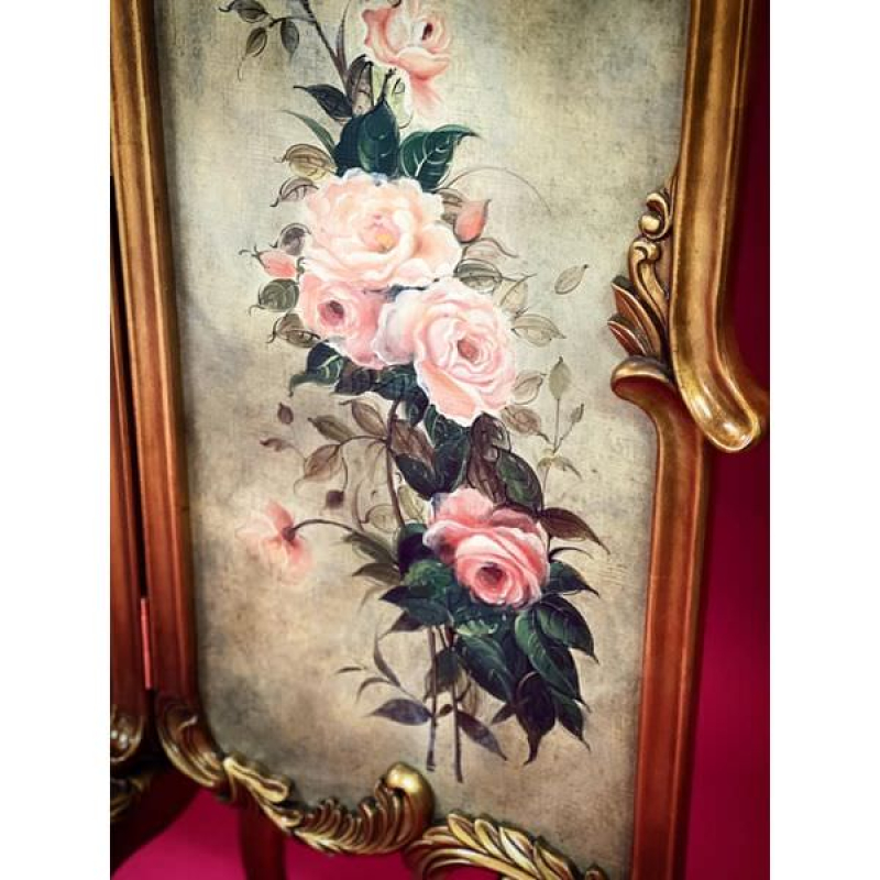 Bộ bình phong 3 bức vẽ hoa hồng 