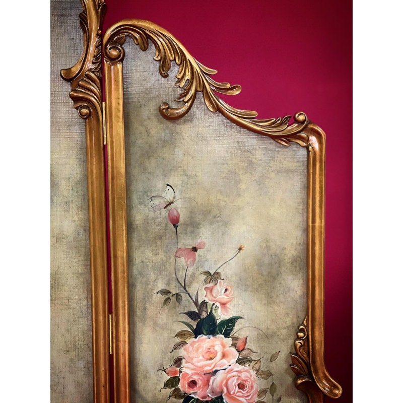 Bộ bình phong 3 bức vẽ hoa hồng 