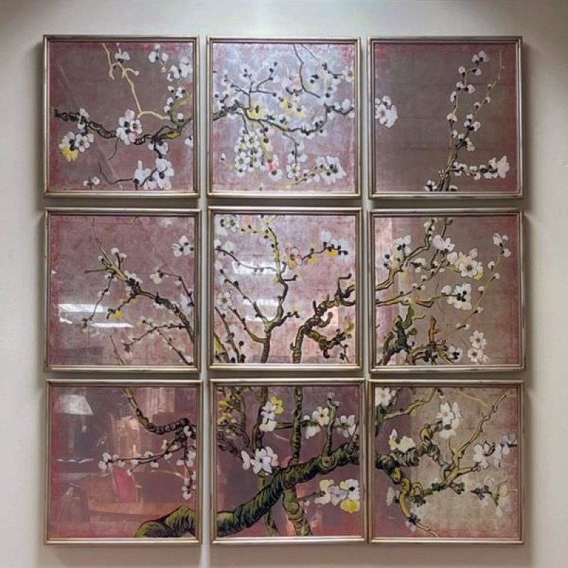 Bộ tranh kính 9 tấm Almond đỏ
