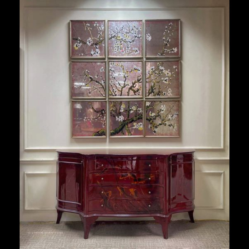 Bộ tranh kính 9 tấm Almond đỏ