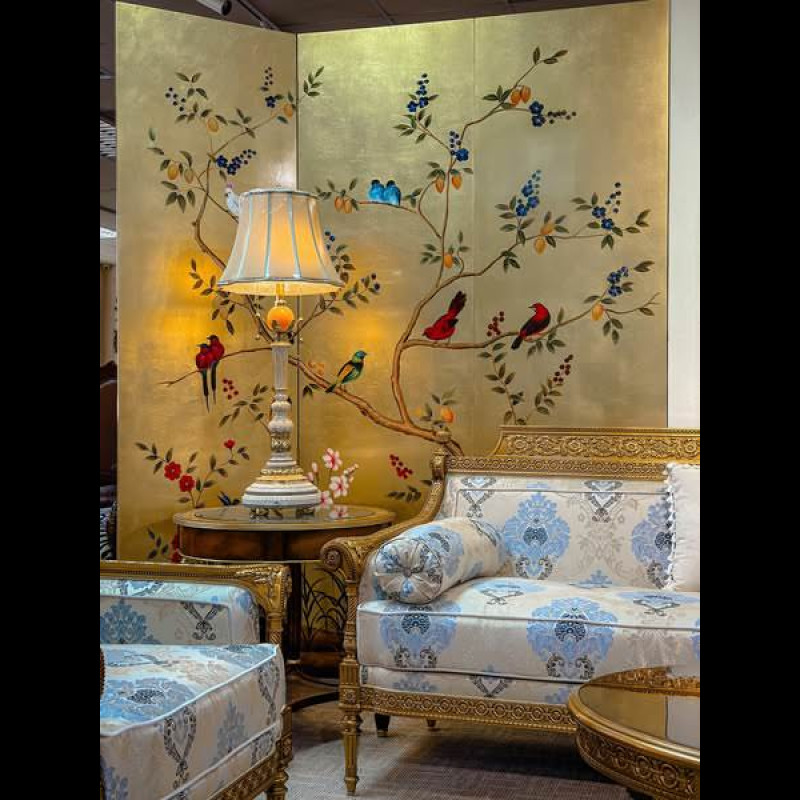 Bộ bình phong SM 3 tấm nền vàng 