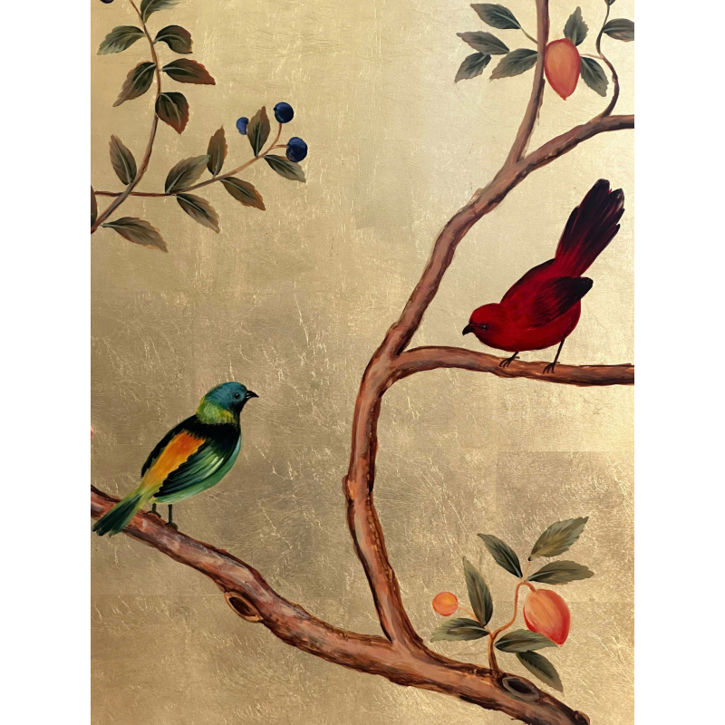 Bộ bình phong SM 3 tấm nền vàng 