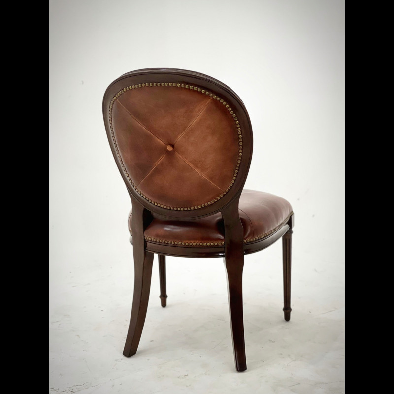 French Country Louis XVI Oval Back Leather Dining Chair