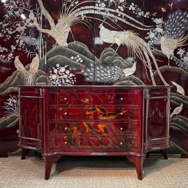 Tủ trang trí  cá đỏ sơn mài