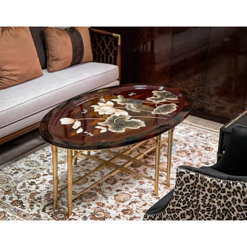 Bàn sofa sơn mài chạm tre