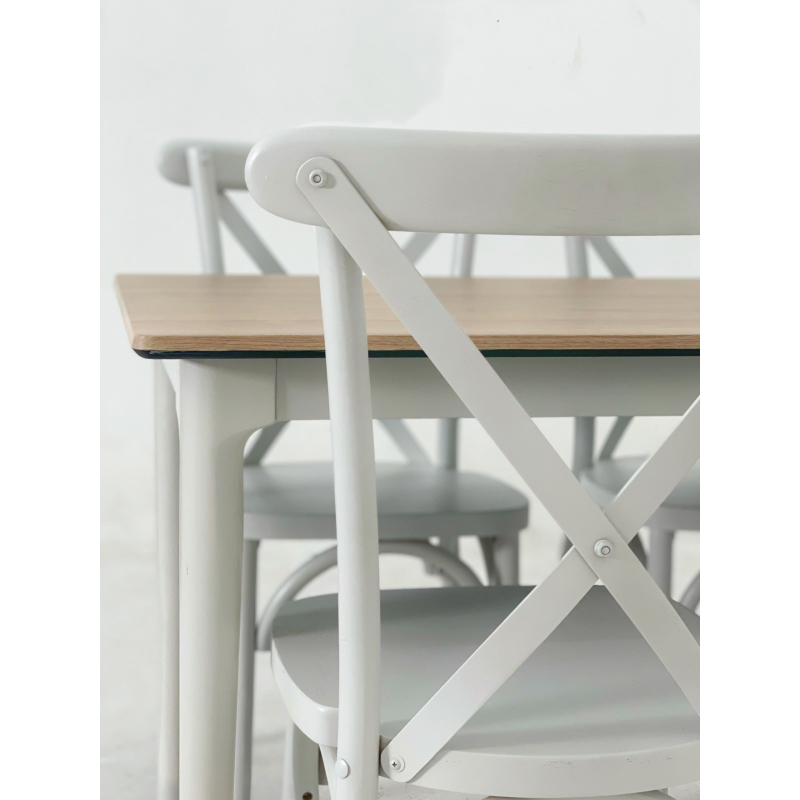 Bộ bàn ăn Cross - 4 ghế - Trắng xám 