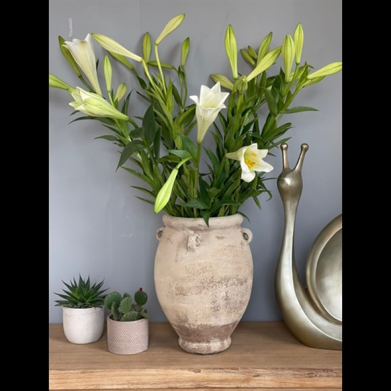 Bình Pearled Ivory Gốm Mài (Có Quai) - Be