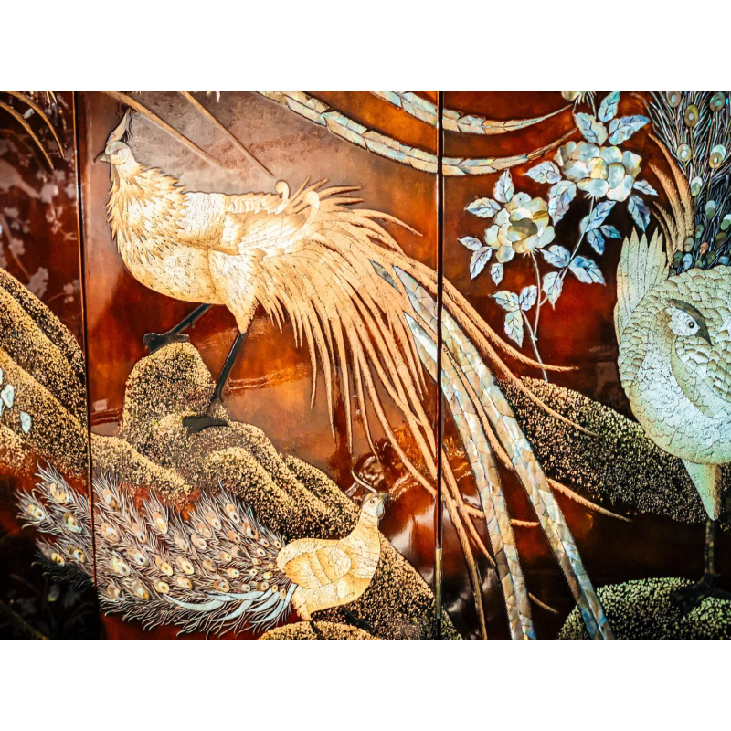 Bình phong sơn mài chim trĩ DM2