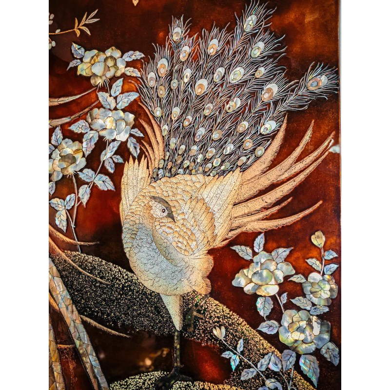 Bình phong sơn mài chim trĩ DM2
