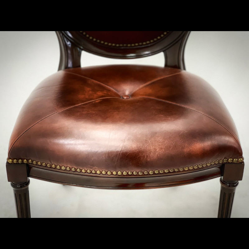 French Country Louis XVI Oval Back Leather Dining Chair