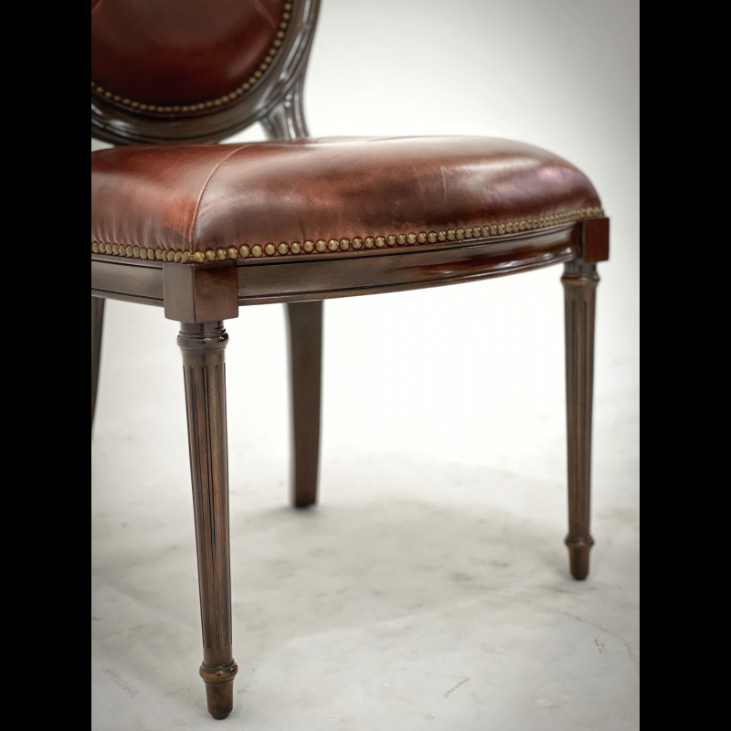 French Country Louis XVI Oval Back Leather Dining Chair