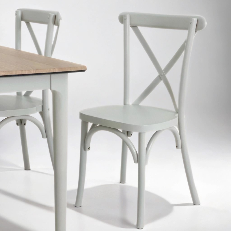 Bộ bàn ăn Cross - 4 ghế - Trắng xám 