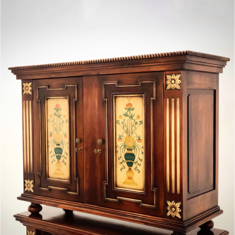 Tủ trang trí 2 phần vẽ hoa